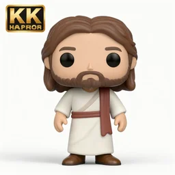 full body 3d render of Jesus as a funko pop, studio lighting, white background, blender, trending on artstation, 8k, highly detailed