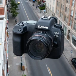 Photograph of an empty city street. Full color Award winning photography. Canon EOS R3. Drone shot from an angle.