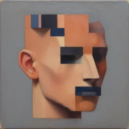 a tetris head, by ross tran, oil on canvas