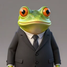 a high quality photo of an antropomorphic frog wearing a suit, 3d scene, render, ultra realistic, artstation, cgsociety