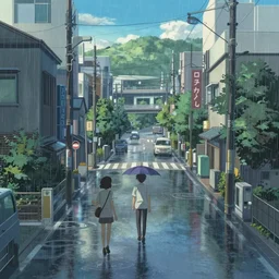 the scenery, the movie weathering with you, by makoto shinkai, light effect, clear rainy weather, city center 8 k