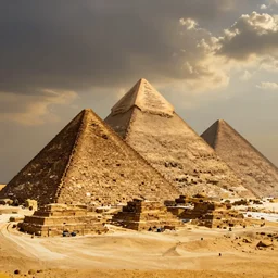 a picture of giza but the pyramids are cubes