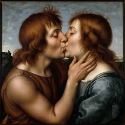 two men kissing, renaissance painting