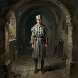 a prisoner lady, detailed interior of medieval dungeon, epic atmosphere, by greg rutkowski, by mohrbacher