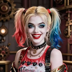 lofi biopunk portrait of harley quinn, bioshock steampunk background, Pixar style, by Tristan Eaton Stanley Artgerm and Tom Bagshaw.