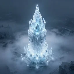 top view tower crystal ice architecture soul, ethereal, misty, unreal engine, octane, hdr, volumetric lighting, 4 k, 8 k, uhd w - 1 0 2 4 h - 1 0 2 4