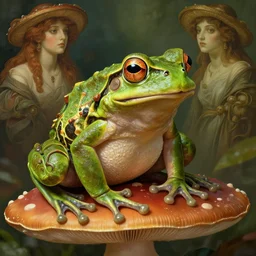a frog sitting on mushroom, intricate, highly detailed, digital painting, artstation, concept art, smooth, sharp focus, illustration, unreal engine 5, 8 k, art by artgerm and greg rutkowski and alphonse mucha