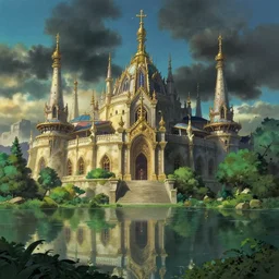 the city of atlantis, beautiful palace, exquisit architecture, reflections, lush vegitation, atmosphere, spectacular details, dramatic lighting, epic composition, wide angle, low angle, by miyazaki, nausicaa ghibli, breath of the wild