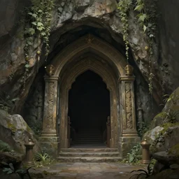 beautiful matte painting entrance to a fantasy cave