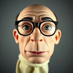 award winning photo of hand made puppet of todd solondz, clear todd solondz face, glasses, inrovert, shy, jewish, geek, symmetrical face, beautiful eyes, studio lighting, wide shot art by sally mann & arnold newman