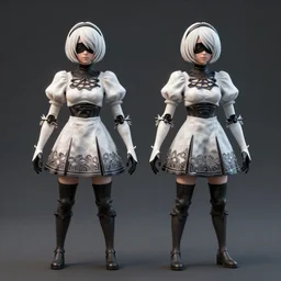 3 d render of 2 b nier automata, trending on artstation, 3 d render, unreal engine, highly detailed