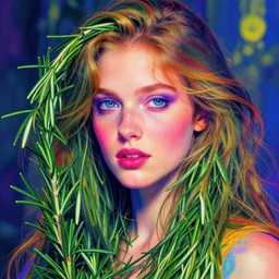 A psychedelic portrait of rosemary Selene , vibrant color scheme, highly detailed, in the style of romanticism, cinematic, artstation, Moebius, Greg rutkowski