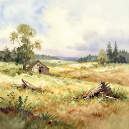 a watercolor of a distinguished distgusting sordid soremi landscape on a warm summer's day