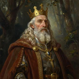 an oil painting of the king of the forest: an old man, beautiful, fantasy, hyper realistic, dramatic lighting