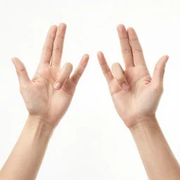 both left and right hands wrists, hand gestures, evenly lit high-key lighting white background