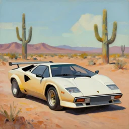 Lamborghini Countach in the Arizona desert, oil painting in the style of Cubism