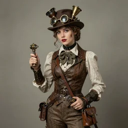 1950s steampunk adventurer girl inventer explorer . muted colors. by Jean-Baptiste Monge