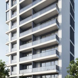 architecture render of exterior of modern apartment building, urban, realistic, hd, 8 k, digital rendering, unreal engine, blender, octane, maya