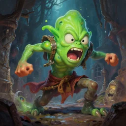 A fierce and wild slime-boy is raging throughout the grimdark dungeon depths. trending on Pixiv. trending on ArtStation. A vibrant digital oil painting. A highly detailed fantasy character illustration by Wayne Reynolds and Kev Walker and Gustave Dore and Carl Critchlow and Bram Sels