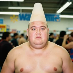 obese cyclopse americans with cone shaped heads at wal - mart wrestling, detailed facial features, analog film photograpy