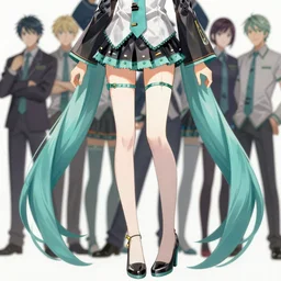 Anime art of beautiful Hatsune miku with beautifel legs by artgerm, ross tran, magali villeneuve, Greg Rutkowski, Gil Elvgren, Alberto Vargas, Earl Moran,, Art Frahm, Enoch Bolles