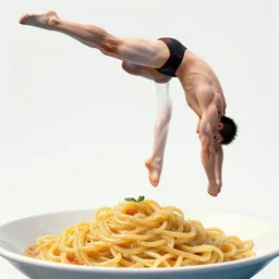 olympic diver diving into a dish of pasta, fantasy, elegant, highly detailed, sharp focus, art by artgerm and beeple and greg rutkowski and wlop