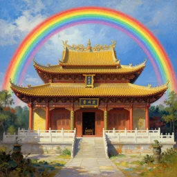 temple, taoism, rainbow, painting by greg rutkowski, j. c. leyendecker, artgerm