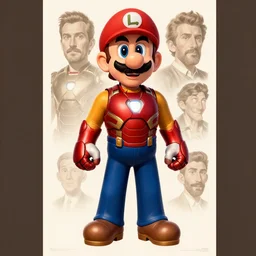 portrait of super luigi as iron man, limited neutral palette, beautiful graphics, full body portrait, propaganda poster art, 1 9 7 0 s illustrated advertising art by petros afshar, anton fadeev, dean ellis, painterly character design