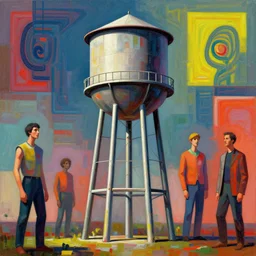 water tower by artstation, deviantart, artfol, artbox, cgsociety, gfxartist, artful, zatista, artpal, instagram, blendernation, frank stella, beeple, giger, kopera, zawadzki, abstract, surrealism,, hyperrealism, futurism 4 k, octane