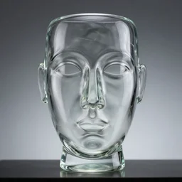 photograph of a glass sculpture of a woman's face