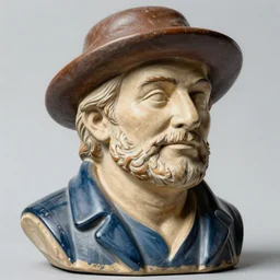 hyper realistic closeup bust of a new england fisherman, mr. bean, painted, colorized, bossons vintage chalkware, by emile renouf