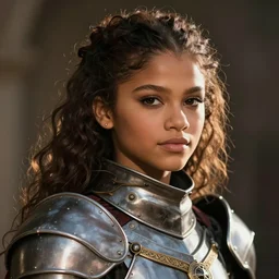 beautiful portrait of a gorgeous knight who looks like Zendaya , character design by Ross Tran, artgerm  detailed, soft lighting