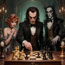 a beautiful picture of an evil genius playing chess by tim sale and greg rutkowski and tim burton trending on artstation