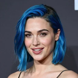 portrait of a beautiful playful 20-year-old Gal Gadot blue cyberpunk hairstyle by Mario Testino,  headshot, detailed, award winning, Sony a7R