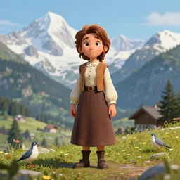 an Alm in the Alps in the style of Heidi the cartoon, cartoon, intricate Details, concept art, matte painting, highly detailed, rule of thirds, dynamic lighting, cinematic, detailed, denoised, centerd, clean render