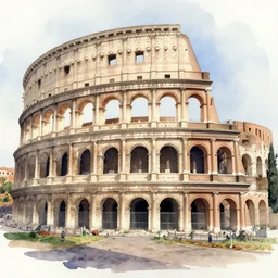 watercolor painting of rome, dilapidated, run down, ambient lighting and shadows