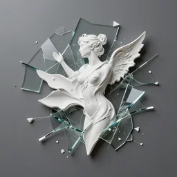 broken glass fused with shattered white paint reshaped into the essence of life, abstract render, ray - tracing, ultra - hd, 4 k
