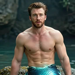 chris evans as a merman, photorealistic, highly detailed