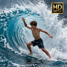 epic battle brown haired boy summons a huge wave of water. photorealism. realistic. uhd. extremely detailed. masterpiece. dramatic. rule of thirds. jc leyendecker. repin. shigenori soejima.