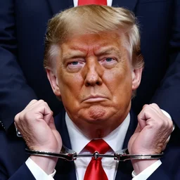 close - up portrait of donald trump in handcuffs and he was just wondering what the best way to get him to doubt his own existence was