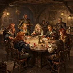 a panorama of fantasy characters in a tavern, intricate, highly detailed, digital painting, artstation, smooth, sharp focus, illustration, 8 k, art by artgerm, greg rutkowski