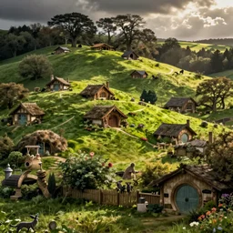 lush and beautiful concept art for the shire, lord of the rings, peter jackson, studio ghibli, detailed,