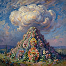 astragalus on the psychedelic burial mound, mammatus cloud, paintinb by simon stalenhag, claude monet