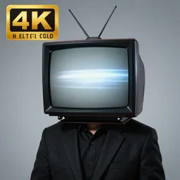 person with a tv for a head , 4K, high octane