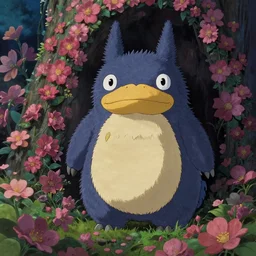 spirit creature in the flowers at night made by studio ghibli, beautiful scene, detailed, high quality, high details, smooth, detailed creature