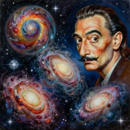 a hd surrealism painting of 3d starry galactic abstraction landscapes by dali and kandinsky, ultra detailed, 4k, oil on canvas