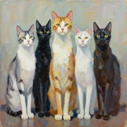 acrylic painting of really tall cats by joe fenton, thick brush strokes and visible paint layers