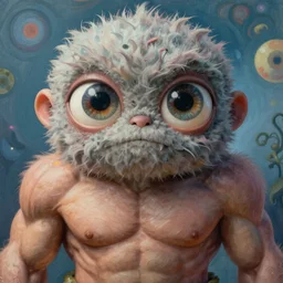 hyper realistic, hyper masculine, ridiculous muscles, furry fuzzy big chungus inside a dreamscape, extremely large eyes, background painted by greg rutkowski, artgerm, soft lighting, analogous colors,