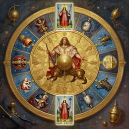 the wheel of fortune from major arcana character concept art, digital painting, mixed media, trending on artstation and deviantart, epic composition, magnum opus, highly detailed, 8 k