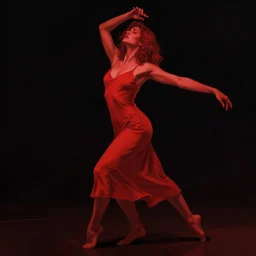 sensual concept art of a red woman in a dress dancing, red shading, black baground, only red and black, patrick westwood style, red series, benjamin conalin style, artstation trending, high detail